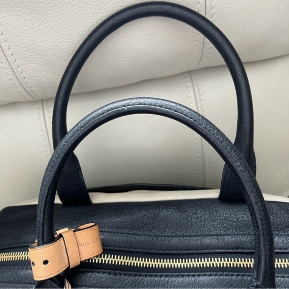 Reed Krakoff Cream, Black & Olive Pebbled Leather Satchel - Picture 9 of 14